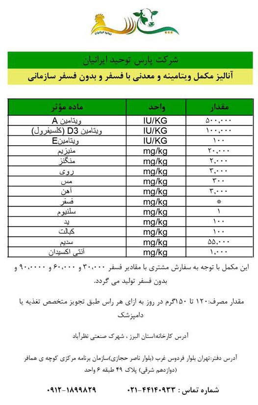 مکمل ویتامینه معدنی با فسفر و بدون فسفر سازمانی