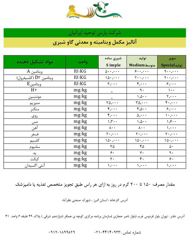 مکمل ویتامینه معدنی گاو شیری
